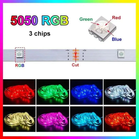 SMD5050 USB LED Strip Light 1M/2M/3M Color Changing Backlight for TV Desktop Bedroom DIY Lighting DC5V