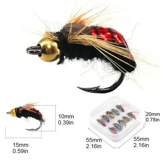 Artificial Insect Fishing Lures 5/10pcs Brass Bead Head Scud Fly Worm for Trout