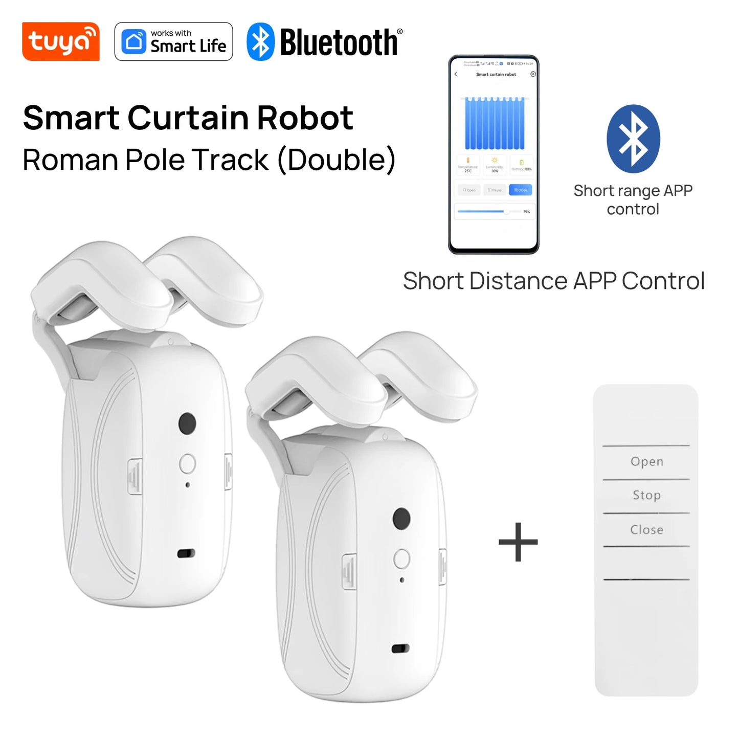 Tuya Smart Curtain Robot – Roman Rod Track, Bluetooth APP Control, 8KG Load