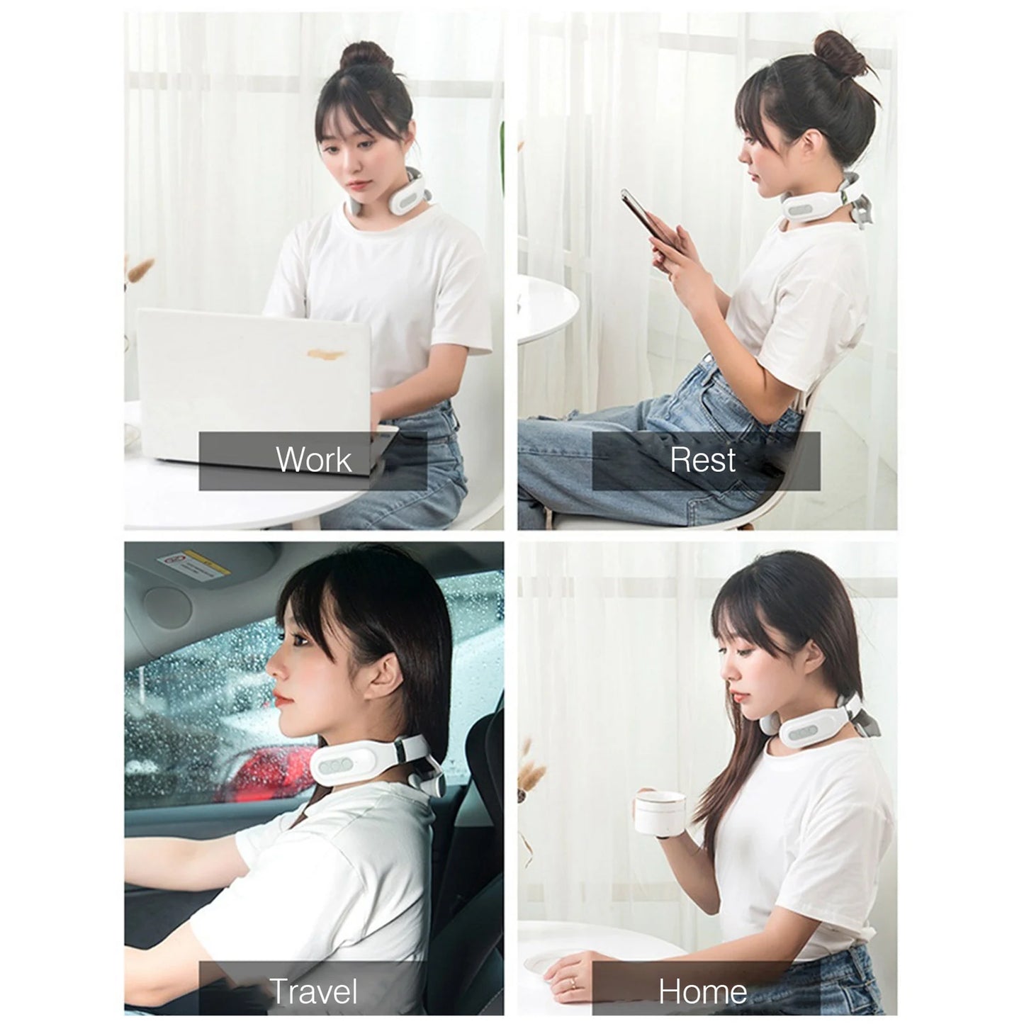 Neck Massage Machine with Heat and Vibration, 4 Head Cervical Spine Massager with Breathing Light & Hot Compress Therapy