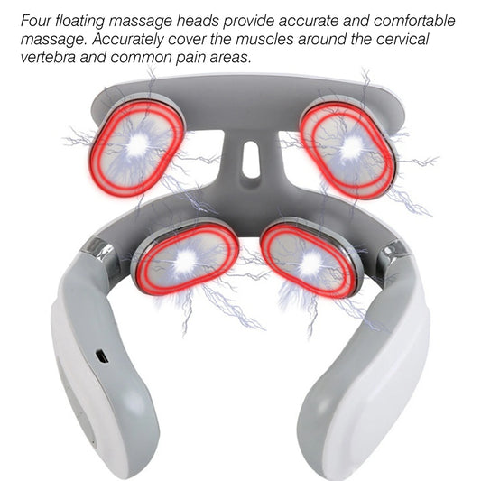 Neck Massage Machine with Heat and Vibration, 4 Head Cervical Spine Massager with Breathing Light & Hot Compress Therapy