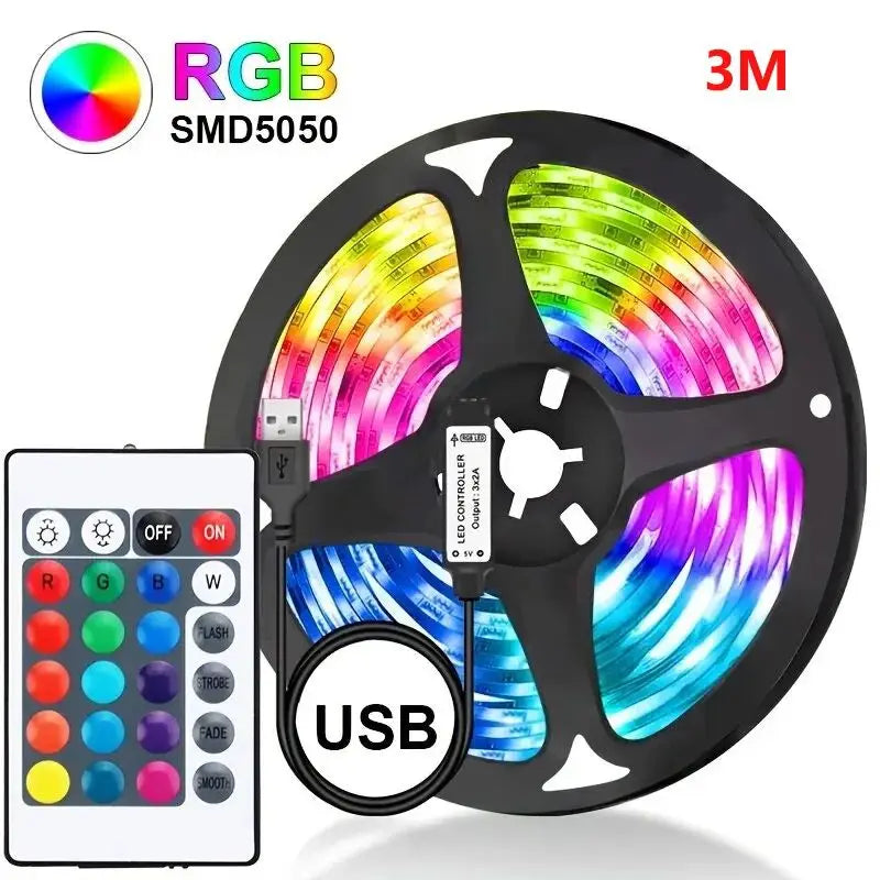 SMD5050 USB LED Strip Light 1M/2M/3M Color Changing Backlight for TV Desktop Bedroom DIY Lighting DC5V