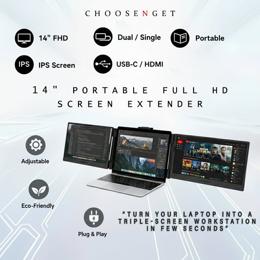 Laptop Screen Extender 14-Inch Triple Dual Monitor, FHD 1080P IPS Portable Display