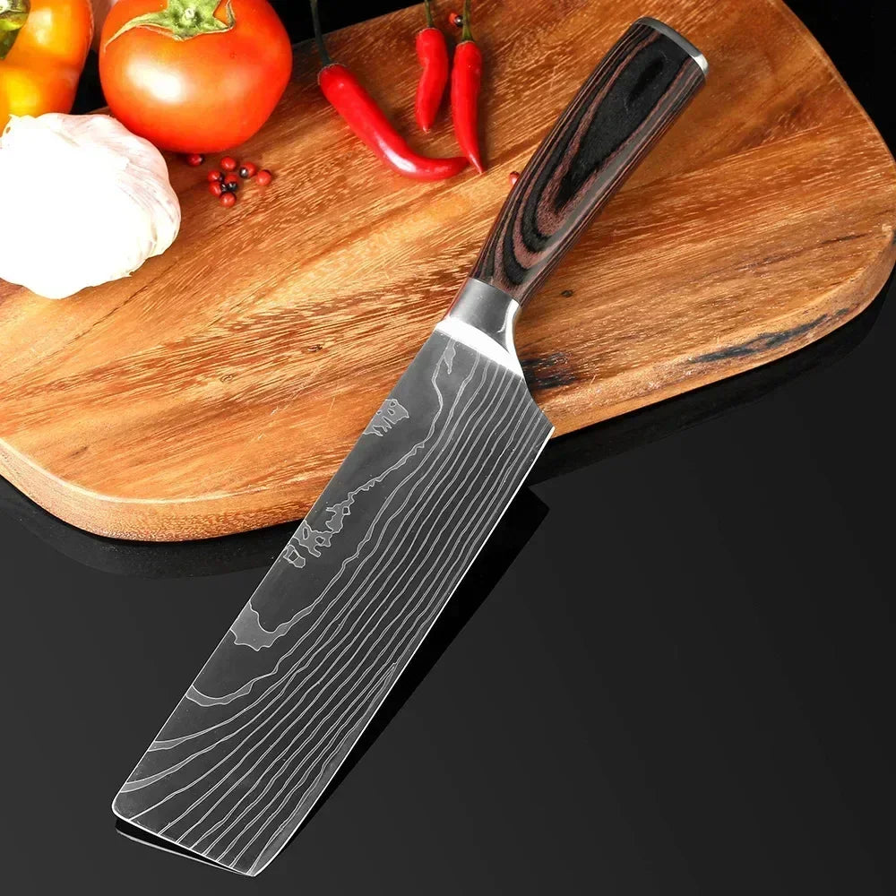 Damascus Japanese Kitchen Knife Set – Santoku, Cleaver, Slicing & Boning Stainless Steel Knives