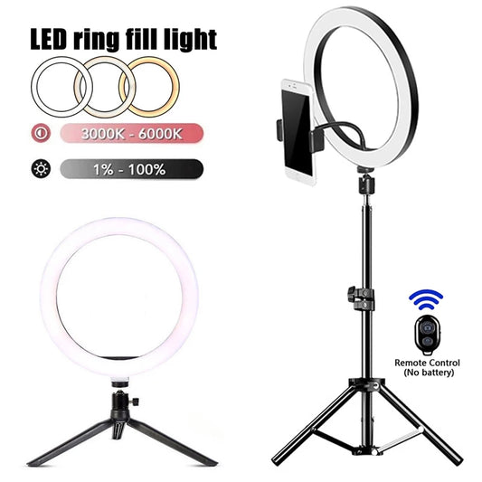 LED Selfie Ring Light with USB Remote – Phone Holder & Tripod for YouTube, TikTok, Video Live Streaming, Photography Fill Light