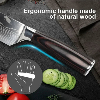 Damascus Japanese Kitchen Knife Set – Santoku, Cleaver, Slicing & Boning Stainless Steel Knives