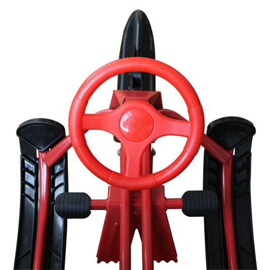 Snow Racer Sled – Ski Slider Board with Twin Brakes & Steering Wheel, Steel Frame Snow Runner Bike Sled for Winter Fun
