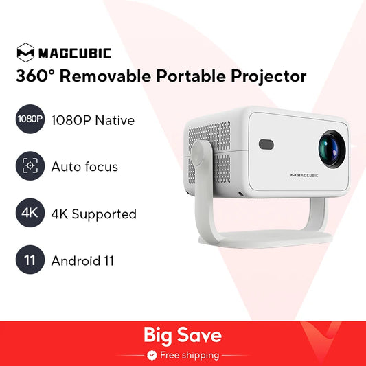Magcubic L018 4K Android 11 Projector Native 1080P 650ANSI Auto Keystone Focus Air Mouse WiFi6 BT5.2 Portable 360° Home Outdoor Theater