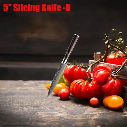 Damascus Japanese Kitchen Knife Set – Santoku, Cleaver, Slicing & Boning Stainless Steel Knives