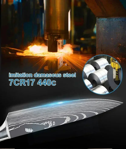 Damascus Japanese Kitchen Knife Set – Santoku, Cleaver, Slicing & Boning Stainless Steel Knives