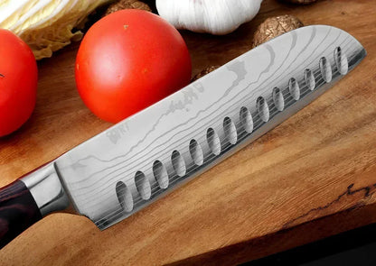 Damascus Japanese Kitchen Knife Set – Santoku, Cleaver, Slicing & Boning Stainless Steel Knives