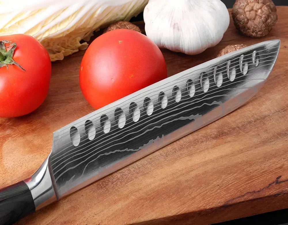 Damascus Japanese Kitchen Knife Set – Santoku, Cleaver, Slicing & Boning Stainless Steel Knives