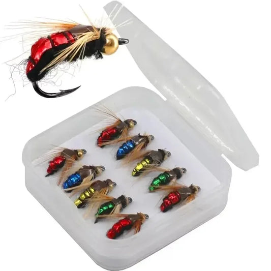 Artificial Insect Fishing Lures 5/10pcs Brass Bead Head Scud Fly Worm for Trout