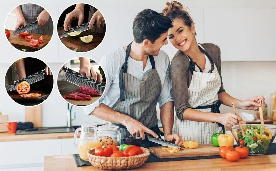 Damascus Japanese Kitchen Knife Set – Santoku, Cleaver, Slicing & Boning Stainless Steel Knives